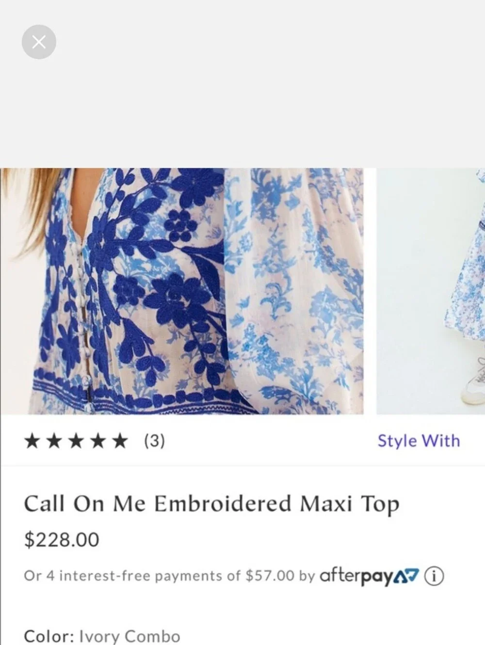 Call On me Embroidered Maxi Top Rare Blue - Picture 4 of 7